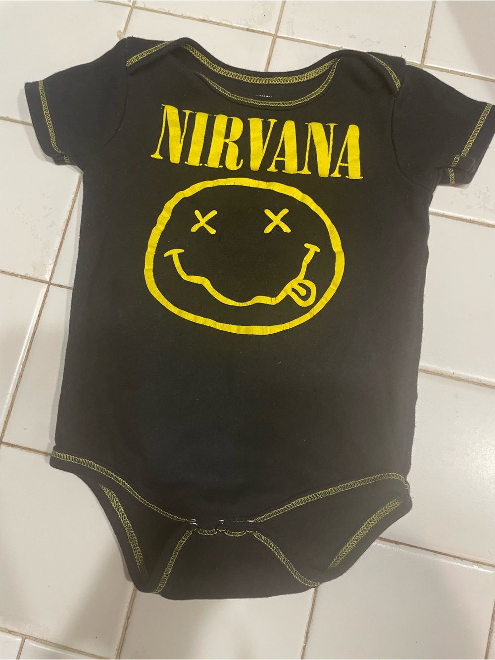 Nirvana Baby Bodysuit 18M Black Yellow Smiley Face Grunge Rock Band